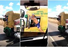 Caminhoneiro é flagrado dirigindo na BR-060, em GO, com metade do corpo para fora