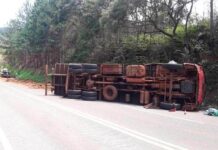 Caminhoneiro morre em colisão com carreta bitrem na BR-267