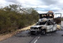 Duas pessoas morrem carbonizadas na BR-428, em Lagoa Grande (PE)