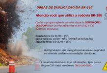 Concessionária altera os horários de detonação de rochas na BR-386, no RS
