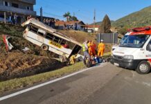 Micro-ônibus com trabalhadores rurais tomba na SP-342 e deixa 20 feridos