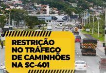 Restrição de tráfego de caminhões na SC-401 é prorrogada em Santa Catarina