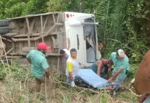 Três trabalhadores ficam feridos em queda de ônibus na AL-105, em São Luís do Quitunde