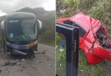 Colisão de ônibus com carro na BR-101/BA mata 4 pessoas da mesma família