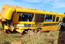 Motorista de ônibus escolar ignora alerta de alunos e causa acidente com trem, no MS