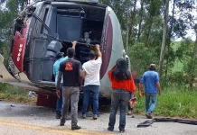 Acidente na MGC-267 entre ônibus e camionete deixa 1 morto e 7 feridos