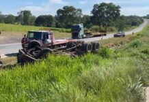 VÍDEO: Caminhão tomba na BR-153/GO e deixa dois homens mortos