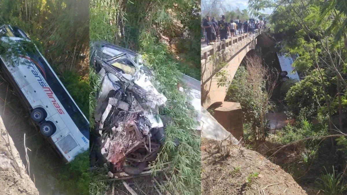 Ônibus da Trans Minas cai de ponte na BR-116/MG após colisão e ao menos 6 pessoas morrem