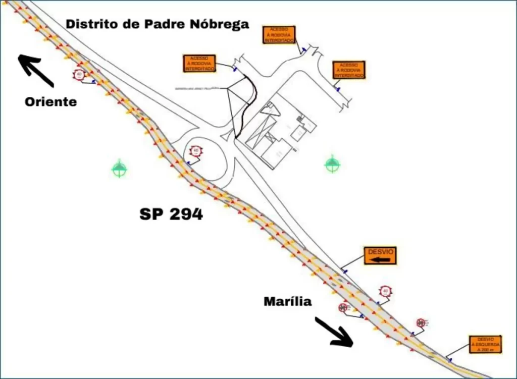 Obras de construção de nova rotatória alteram tráfego na SP-294, em Marília