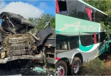 Motorista de ônibus morre ao colidir contra carreta Volvo na BA-026