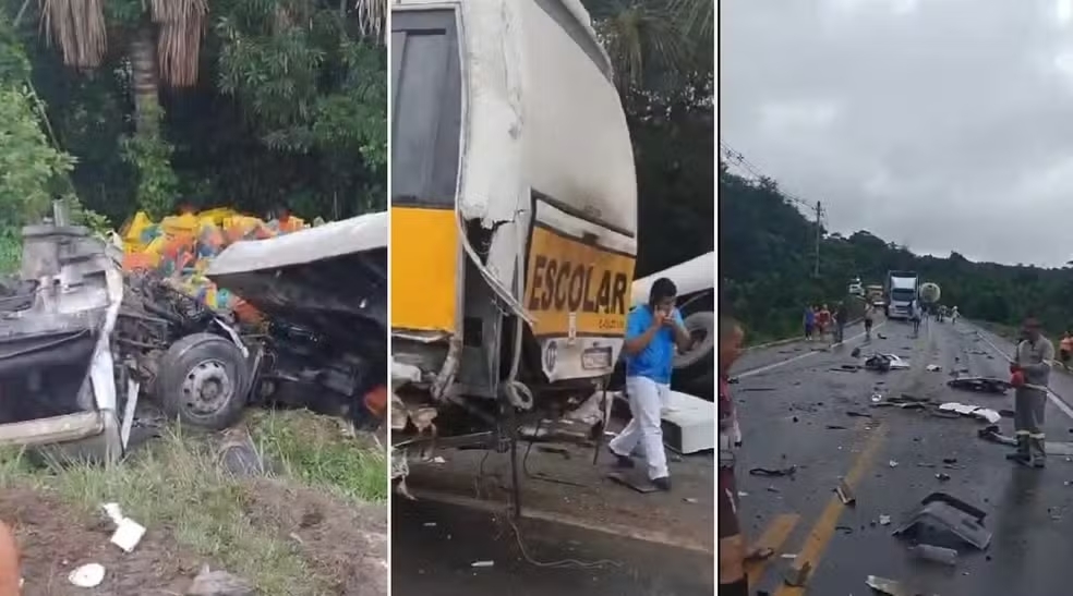 Ônibus escolar e caminhão colidem na BR-174 e 18 pessoas ficam feridas, no AM