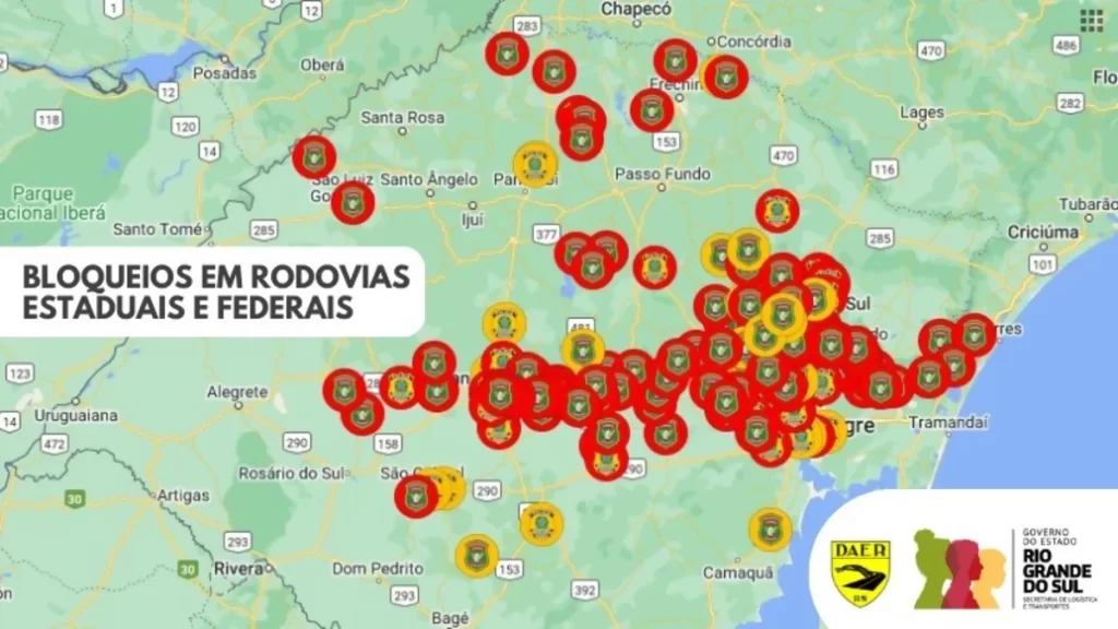 Rodovias estaduais do Rio Grande do Sul ainda mantêm bloqueios, neste sábado (4)
