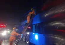 Ônibus da Guanabara colide com traseira de carreta e deixa cinco feridos na BR-050/MG