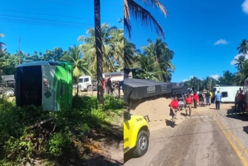 Acidente entre ônibus e carreta na AL-101 deixa 1 morto e 30 feridos, em Coruripe