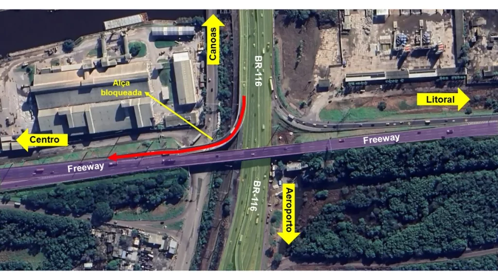 Serviços na alça da Freeway alteram o tráfego, nesta segunda (15), em Porto Alegre (RS)