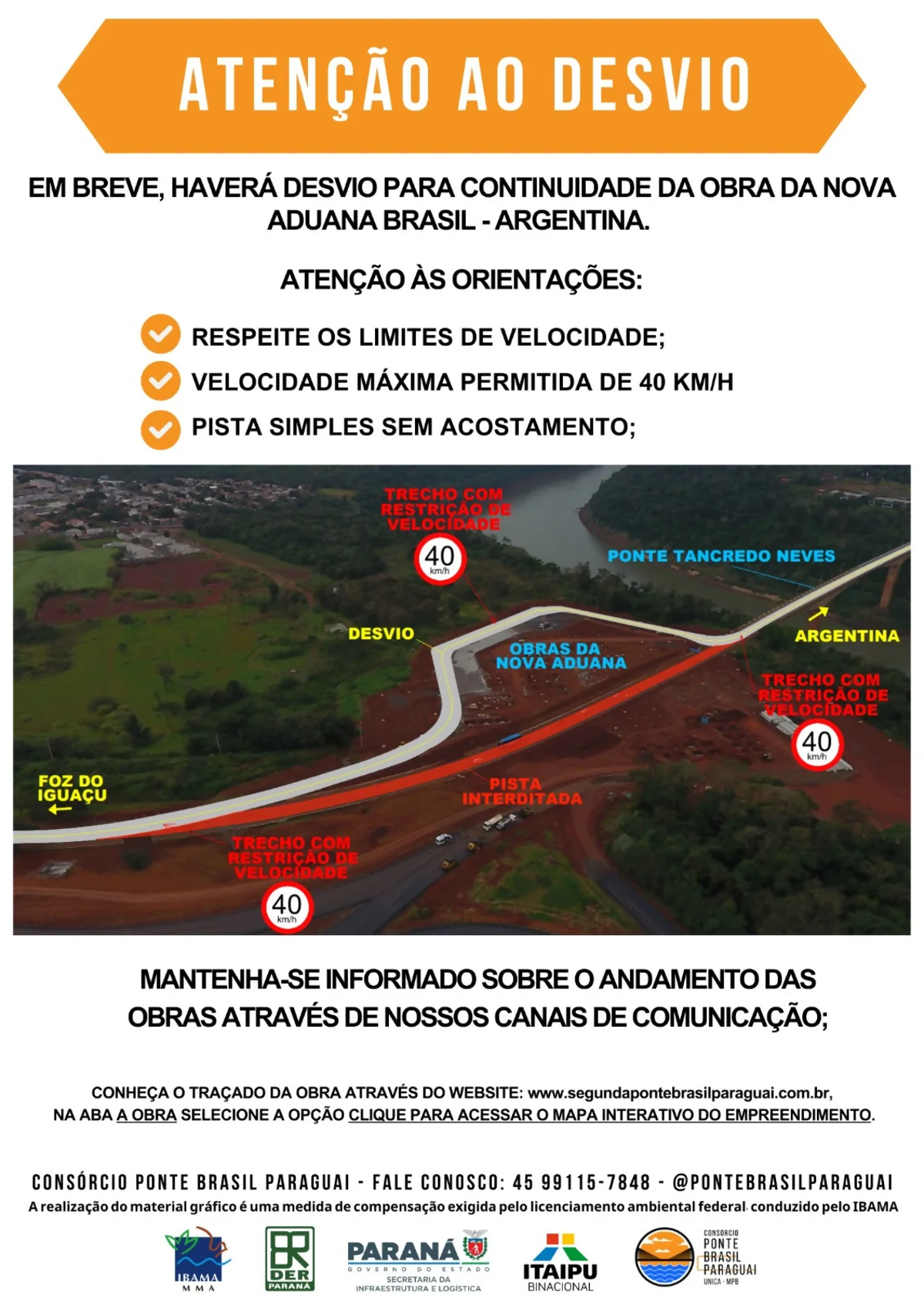 Acesso à ponte para Argentina, em Foz do Iguaçu (PR), terá desvio de tráfego