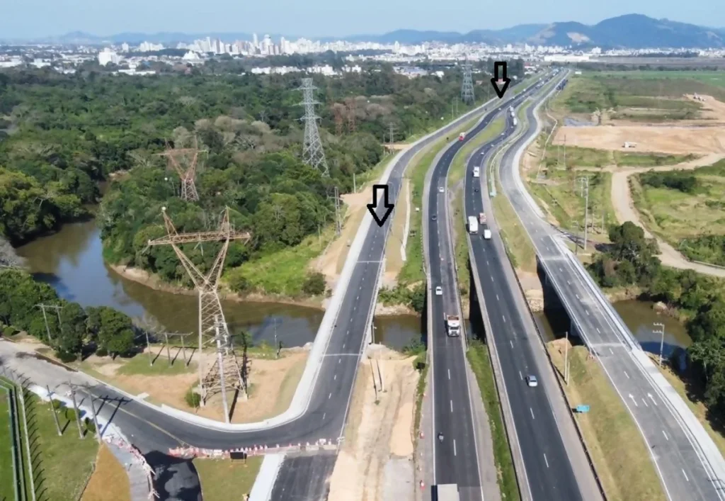 Obras bloqueiam temporariamente via marginal na rodovia BR-101/Sul, em Santa Catarina, a partir das 14h desta quarta (21).