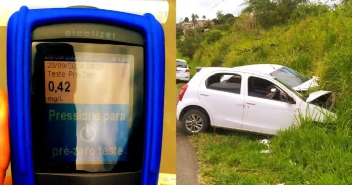 Motorista bêbado, dirige na contramão, faz ultrapassagem proibida e provoca acidente na BR-101/BA Motorista bêbado, dirige na contramão, faz ultrapassagem proibida e provoca acidente na BR-101/BA