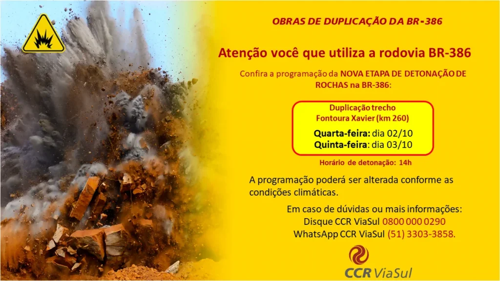 BR-386/RS tem detonações previstas em Fontoura Xavier, nesta semana