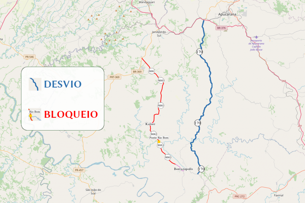 Ponte na PRC-466, entre Kaloré e Borrazópolis, será interditada, a partir desta segunda (28)