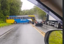 Acidente com ônibus e carreta na BR-101/ES deixa feridos, em Rio Novo do Sul Acidente com ônibus e carreta na BR-101/ES deixa feridos, em Rio Novo do Sul