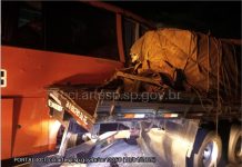 Ônibus bate em traseira de caminhão na Castello Branco (SP-280) e deixa 48 feridos Ônibus bate em traseira de caminhão na Castello Branco (SP-280) e deixa 48 feridos