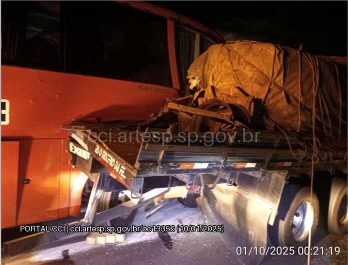 Ônibus bate em traseira de caminhão na Castello Branco (SP-280) e deixa 48 feridos Ônibus bate em traseira de caminhão na Castello Branco (SP-280) e deixa 48 feridos