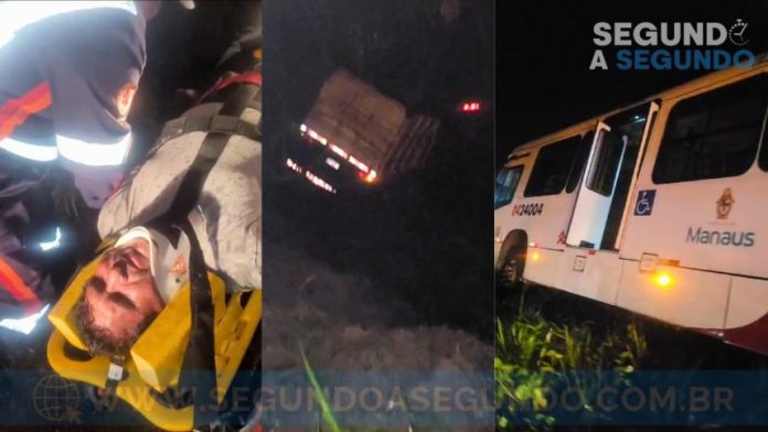 Acidente na AM-010, entre carreta e ônibus, deixa feridos e interdita via Acidente na AM-010, entre carreta e ônibus, deixa feridos e interdita via