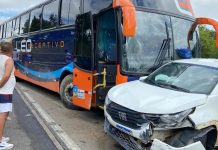 Ônibus com torcedores do Santa Cruz se envolve em acidente na BR-101/PB