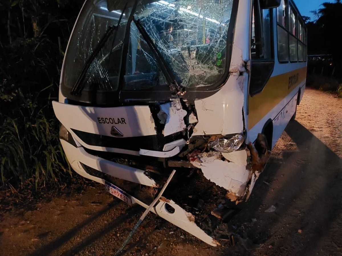 Colisão entre ônibus escolar e de trabalhadores rurais deixa ferido em vicinal, em MG
