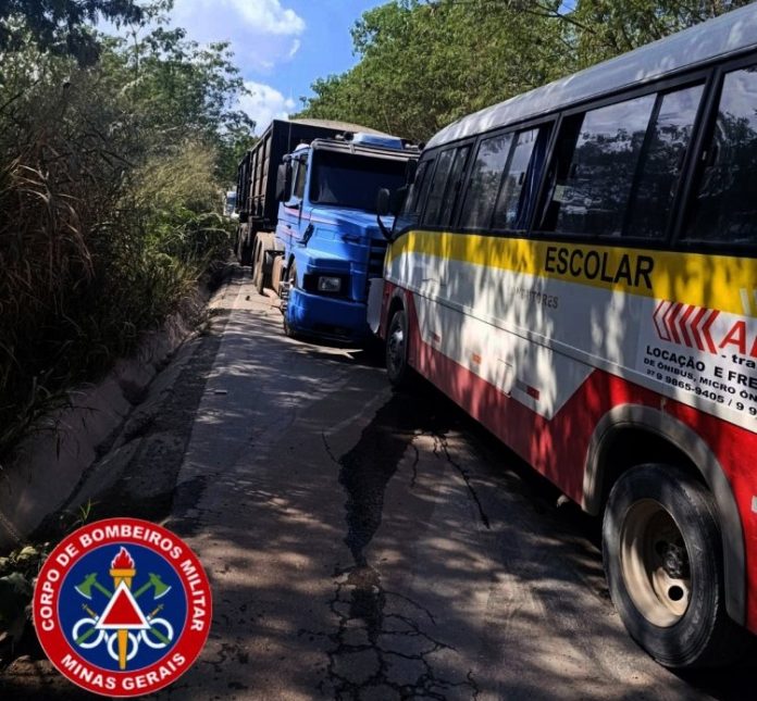 Micro-ônibus escolar na contramão bate de frente com carreta na MG-170 e deixa 3 feridos Micro-ônibus escolar na contramão bate de frente com carreta na MG-170 e deixa 3 feridos