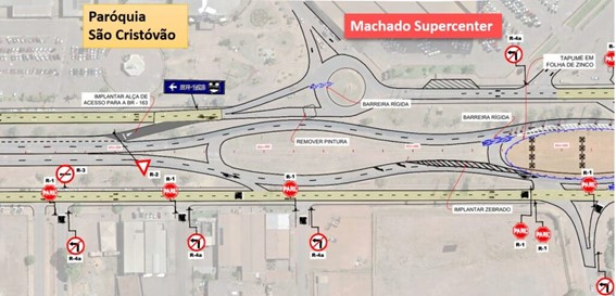 Obras de construção de viaduto alteram o tráfego na BR-163/MT, em Sinop