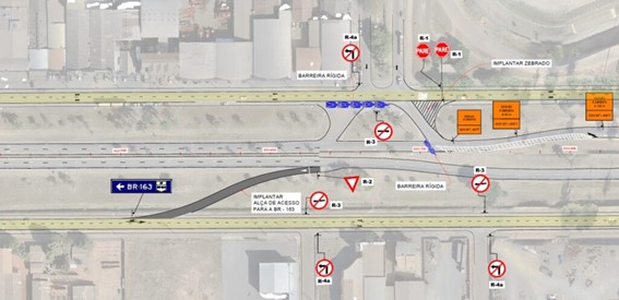 Obras de construção de viaduto alteram o tráfego na BR-163/MT, em Sinop