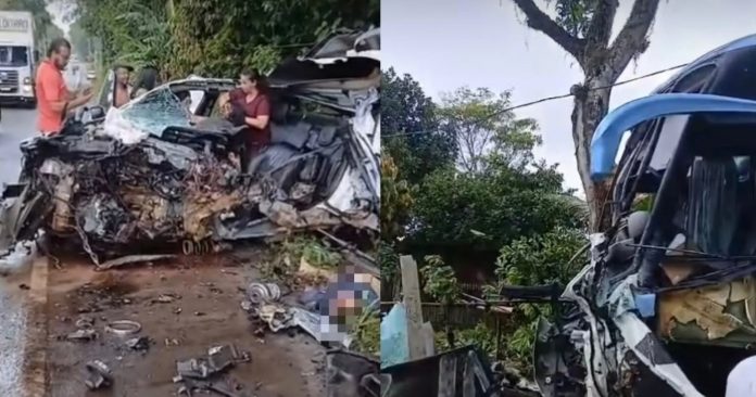 Acidente entre ônibus da Águia Branca e carro deixa homem morto na BR-415/BA