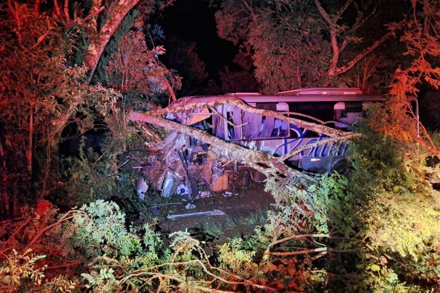 Acidente na rodovia RS-324, entre micro-ônibus e caminhão, deixa 13 feridos, em Passo Fundo, na madrugada desta terça (16).