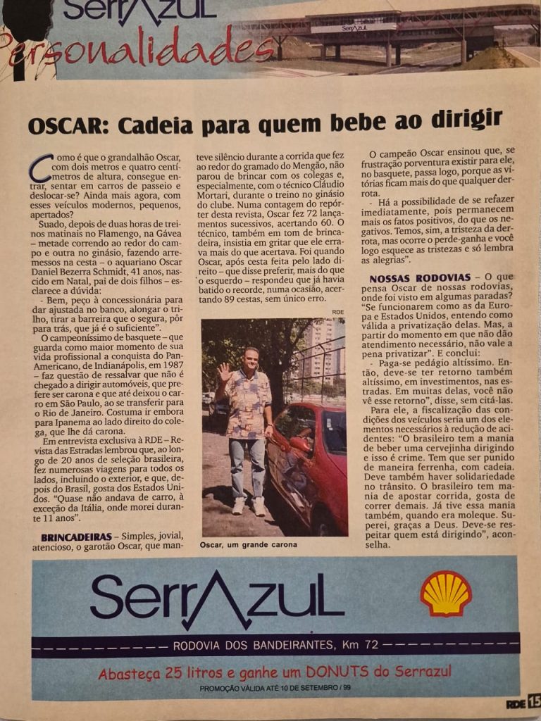 Oscar Schmidt - um grande carona que nos deixou na pista da saudade