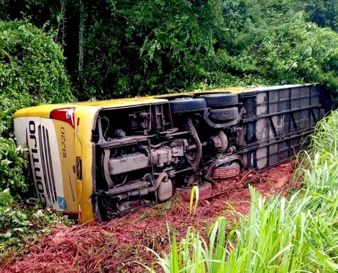 Ônibus da Gontijo com 11 multas tomba na BA-001, entre Itacaré e Camamu
