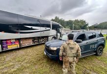 Ônibus com 3 mil garrafas de bebidas uruguaias é flagrado na BR-101/SC, em Araquari Ônibus com 3 mil garrafas de bebidas uruguaias é flagrado na BR-101/SC, em Araquari
