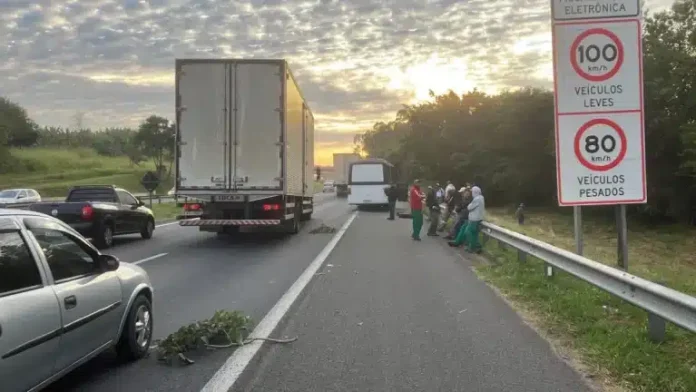 Micro-ônibus perde rodas traseiras e provoca lentidão no Anel Viário de Campinas (SP-083)