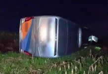 Ônibus tomba na rodovia BR-180/PR, entre Cascavel e Juvinópolis, e deixa feridos