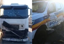 Caminhoneiro provoca acidente com ônibus na BR-040/MG, foge e é parado à bala pela PMMG Caminhoneiro provoca acidente com ônibus na BR-040/MG, foge e parado à bala pela PMMG