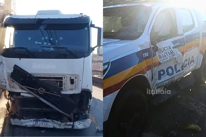 Caminhoneiro provoca acidente com ônibus na BR-040/MG, foge e parado à bala pela PMMG Caminhoneiro provoca acidente com ônibus na BR-040/MG, foge e parado à bala pela PMMG
