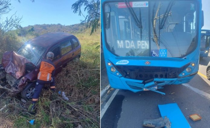 Motorista morre em colisão, entre carro e ônibus, na Rodovia Serafim Derenzi, em Vitória (ES)