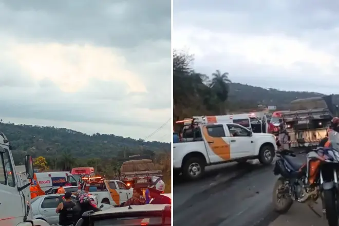 Acidente na BR-381/MG, entre carro e caminhão, deixa 2 feridos graves e interdita a via, em Santa Luzia Acidente na BR-381/MG, entre carro e caminhão, deixa 2 feridos graves e interdita a via, em Santa Luzia