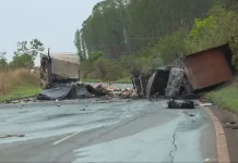 Acidente entre caminhões na BR-060/DF deixa dois mortos e interdita via, em Engenho das Lages