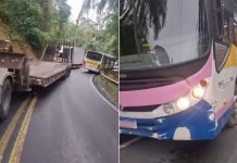 Carreta do Exército invade contramão e bate em ônibus escolar em SP