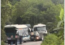 Acidente na descida da Serra das Araras, na Via Dutra (BR-116),em Piraí (RJ), , entre ônibus e carreta deixa ferido.