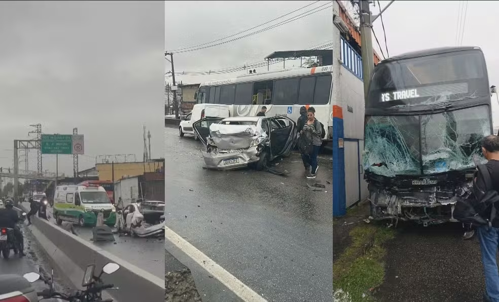 Motorista de ônibus passa mal e morre ao volante na Dutra, provocando acidente com 20 veículos